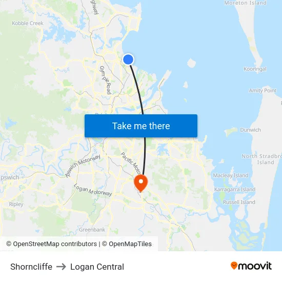 Shorncliffe to Logan Central map