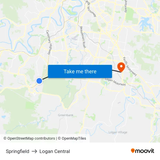 Springfield to Logan Central map