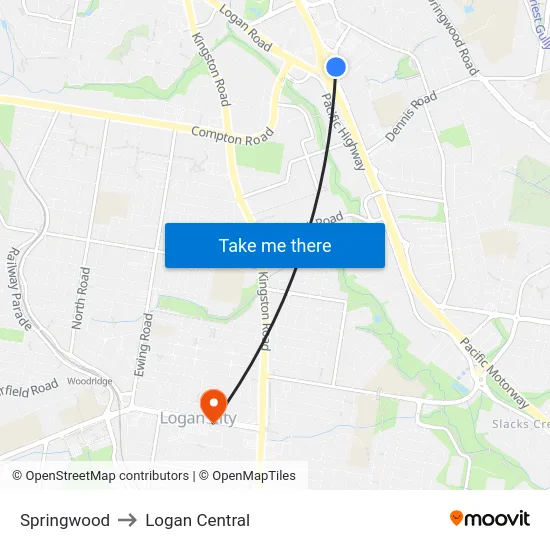 Springwood to Logan Central map