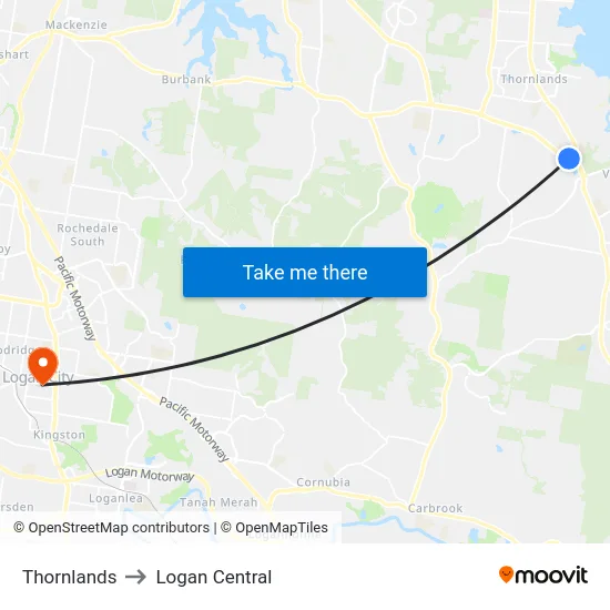 Thornlands to Logan Central map