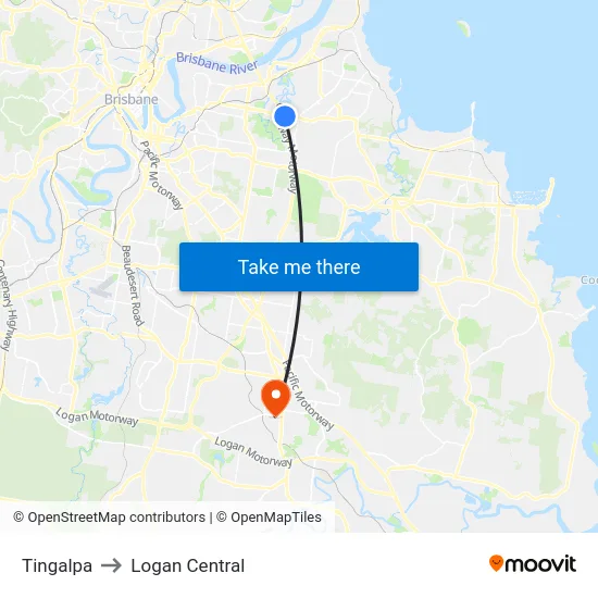 Tingalpa to Logan Central map