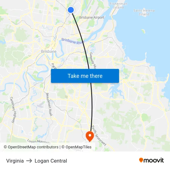 Virginia to Logan Central map