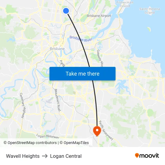 Wavell Heights to Logan Central map