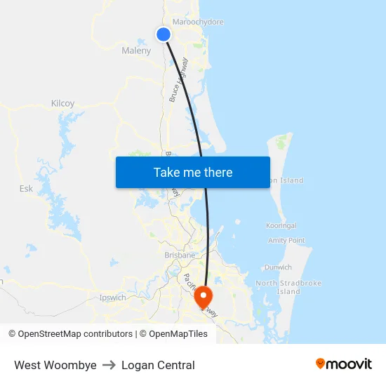 West Woombye to Logan Central map