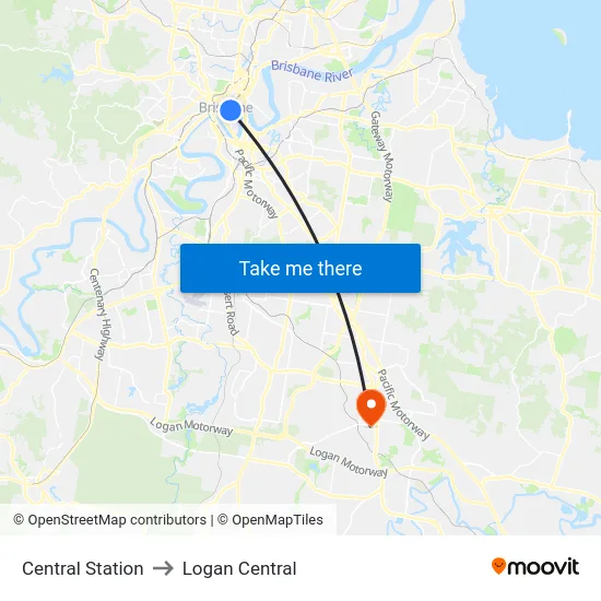 Central Station to Logan Central map