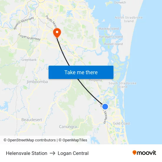 Helensvale Station to Logan Central map