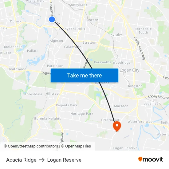 Acacia Ridge to Logan Reserve map