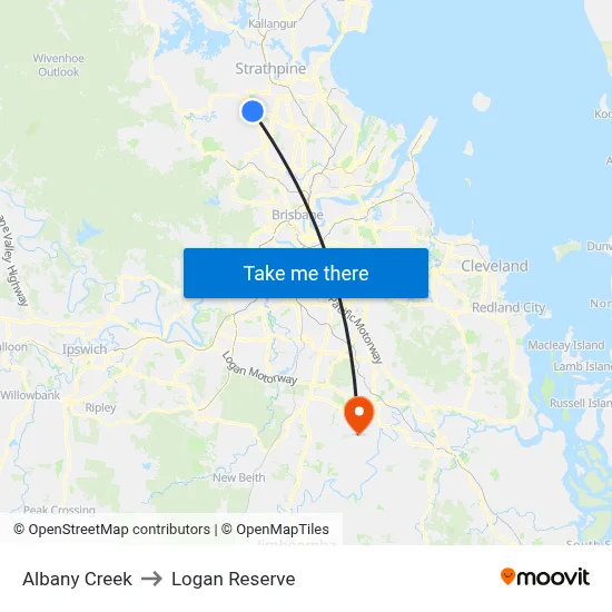 Albany Creek to Logan Reserve map