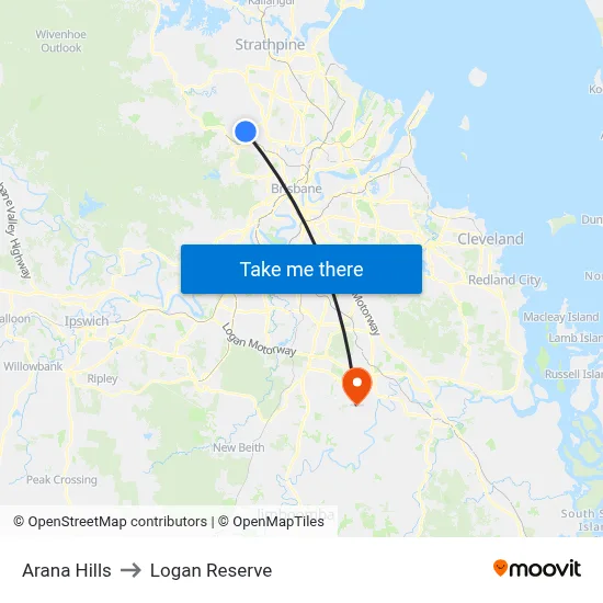 Arana Hills to Logan Reserve map