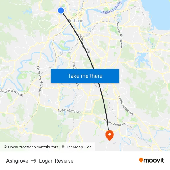 Ashgrove to Logan Reserve map