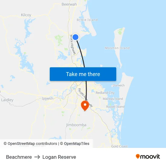 Beachmere to Logan Reserve map