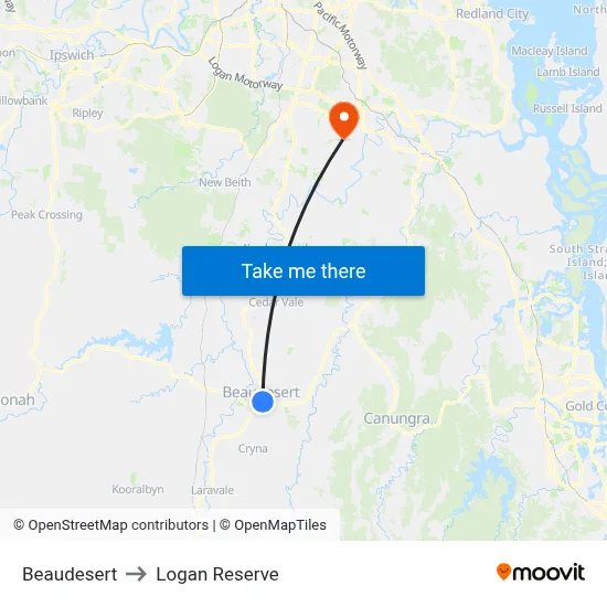 Beaudesert to Logan Reserve map