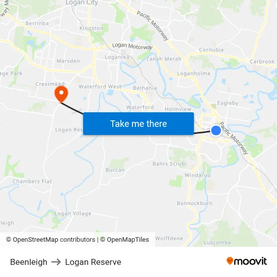 Beenleigh to Logan Reserve map