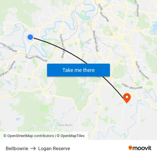Bellbowrie to Logan Reserve map