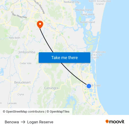 Benowa to Logan Reserve map