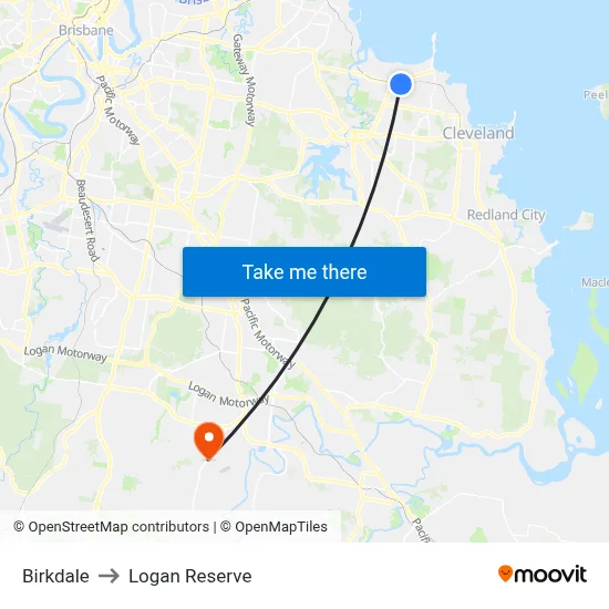Birkdale to Logan Reserve map