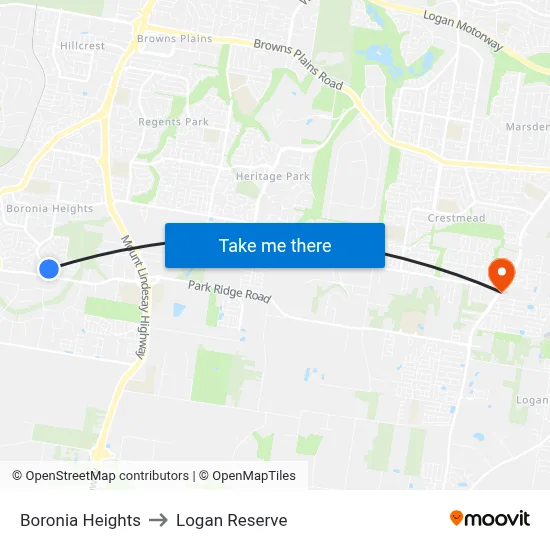 Boronia Heights to Logan Reserve map