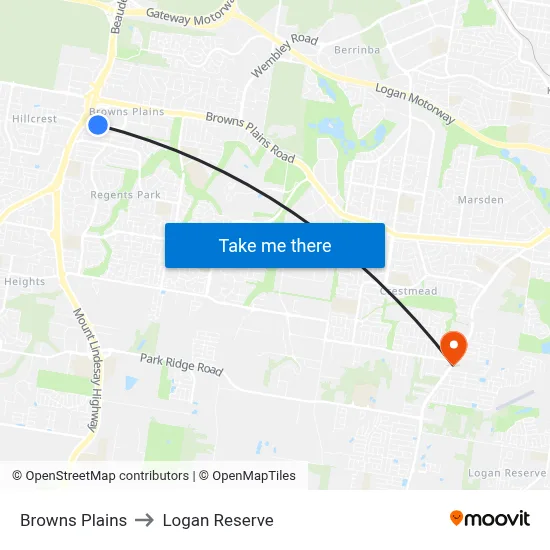 Browns Plains to Logan Reserve map