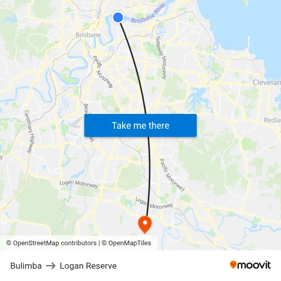 Bulimba to Logan Reserve map