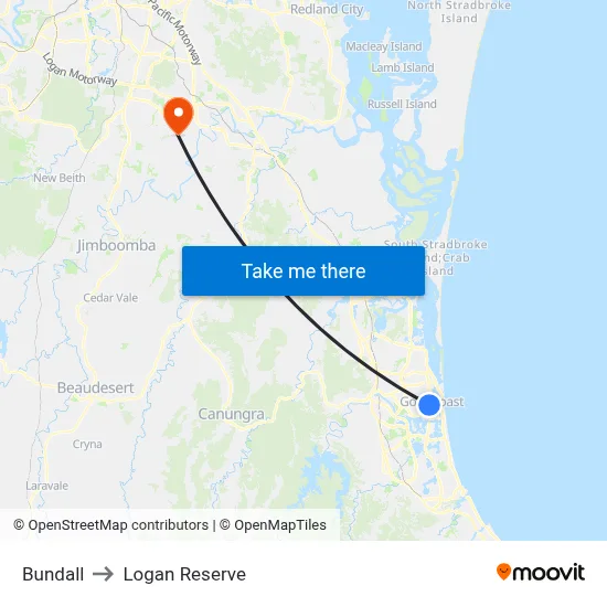 Bundall to Logan Reserve map