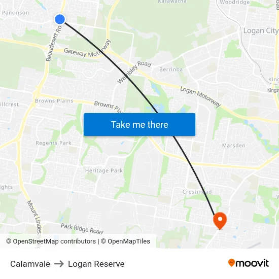 Calamvale to Logan Reserve map