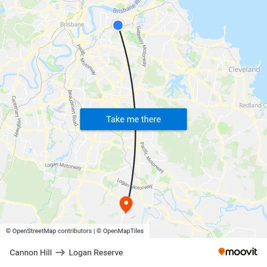 Cannon Hill to Logan Reserve map
