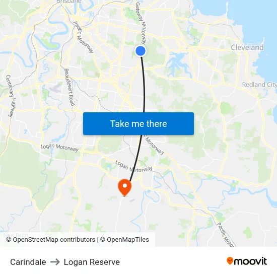 Carindale to Logan Reserve map