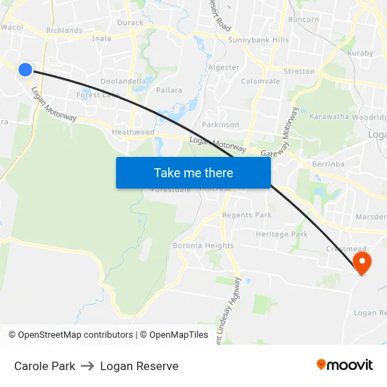 Carole Park to Logan Reserve map