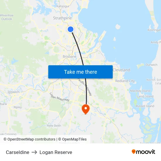 Carseldine to Logan Reserve map