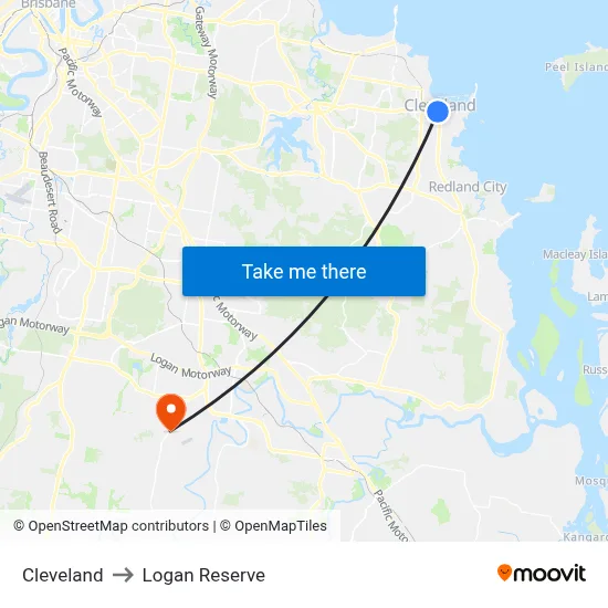 Cleveland to Logan Reserve map
