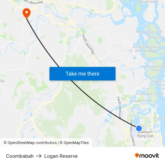 Coombabah to Logan Reserve map
