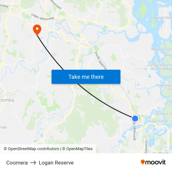 Coomera to Logan Reserve map