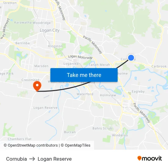 Cornubia to Logan Reserve map
