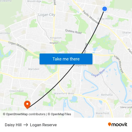 Daisy Hill to Logan Reserve map