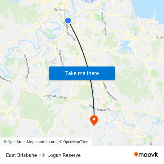 East Brisbane to Logan Reserve map