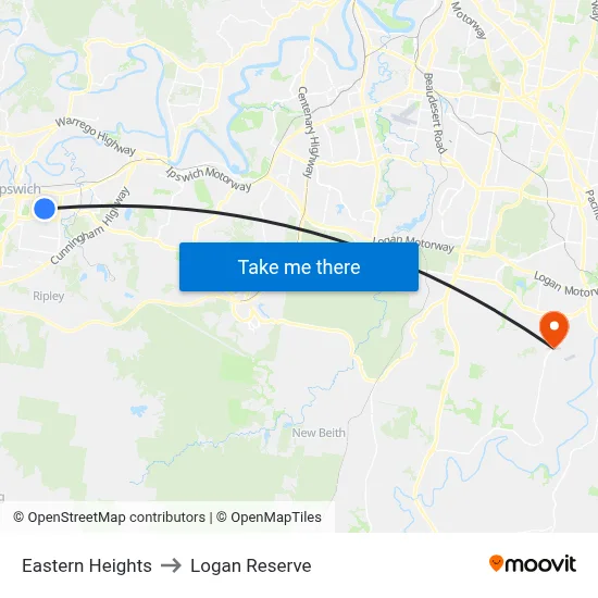 Eastern Heights to Logan Reserve map