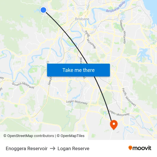 Enoggera Reservoir to Logan Reserve map