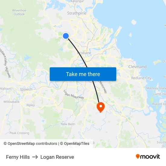 Ferny Hills to Logan Reserve map
