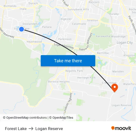 Forest Lake to Logan Reserve map