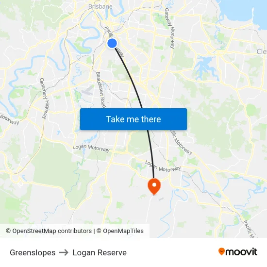 Greenslopes to Logan Reserve map