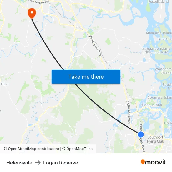 Helensvale to Logan Reserve map