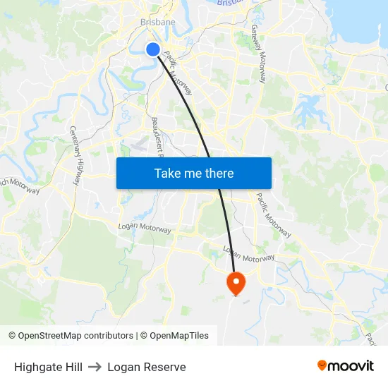 Highgate Hill to Logan Reserve map