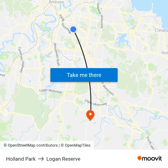 Holland Park to Logan Reserve map