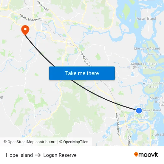 Hope Island to Logan Reserve map