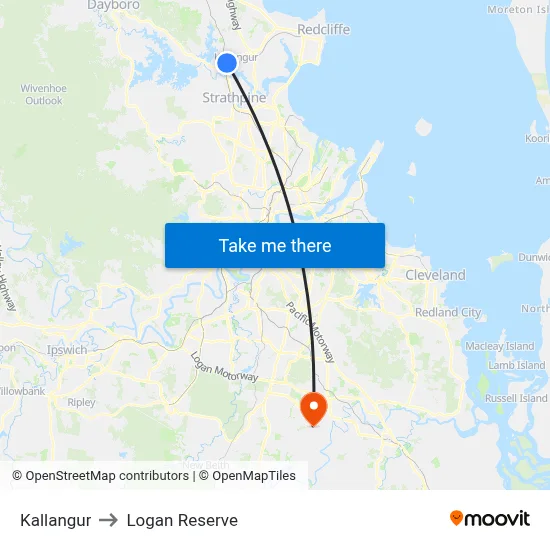 Kallangur to Logan Reserve map