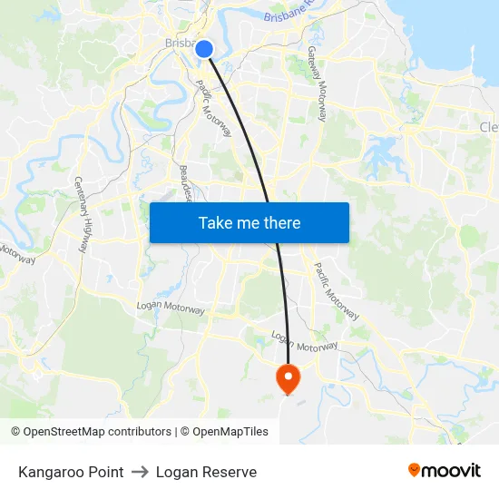 Kangaroo Point to Logan Reserve map