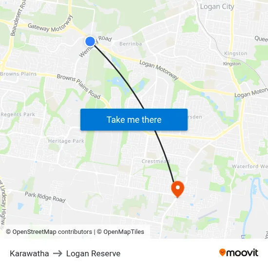 Karawatha to Logan Reserve map