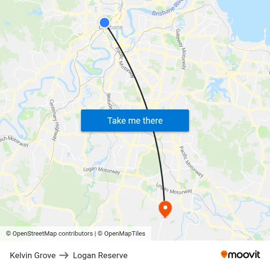 Kelvin Grove to Logan Reserve map