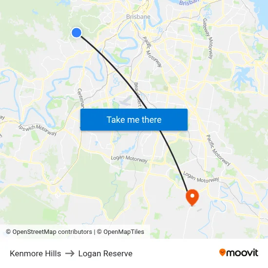 Kenmore Hills to Logan Reserve map