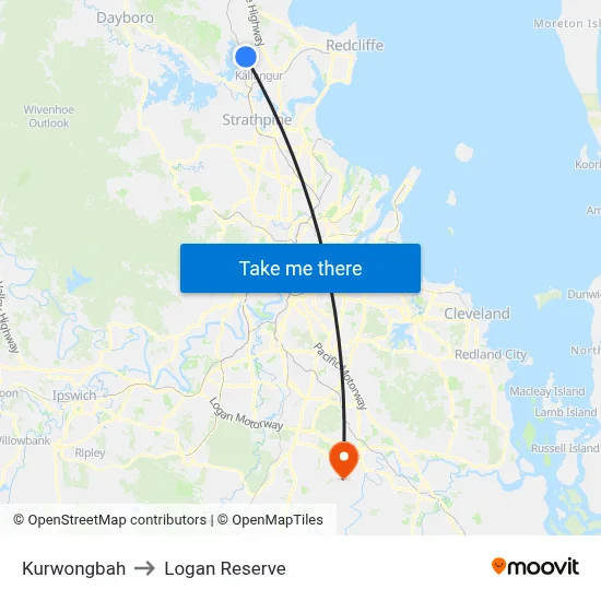 Kurwongbah to Logan Reserve map